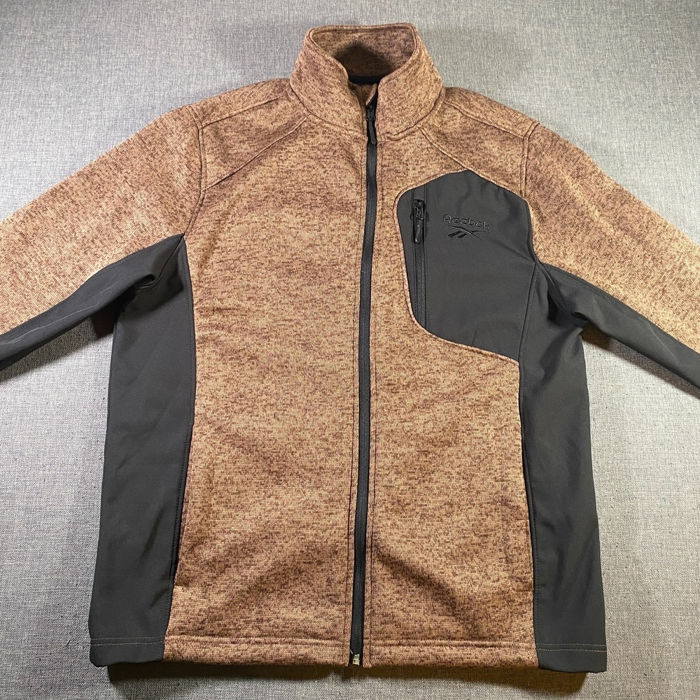 Reebook Jacket Men Size Large Toffee Brown Full Zip Soft Shell Mock Neck Stretch